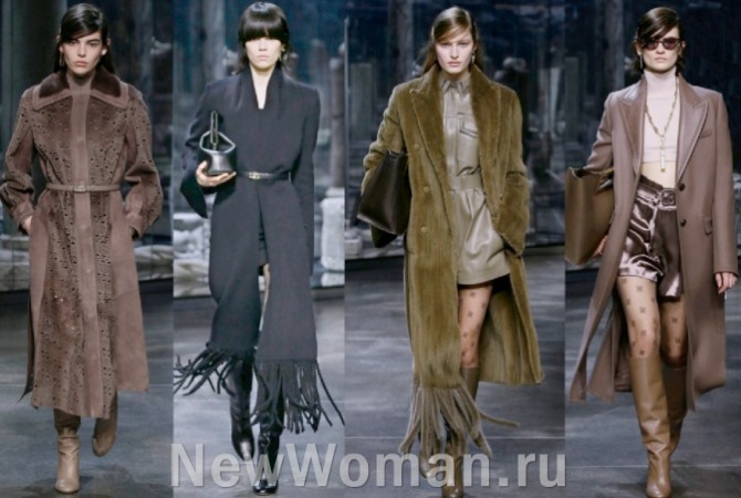 высокая мода и женское пальто 2022 года в нейтральных коричневых тонах - мех и кожа, итальянский дом моды Fendi