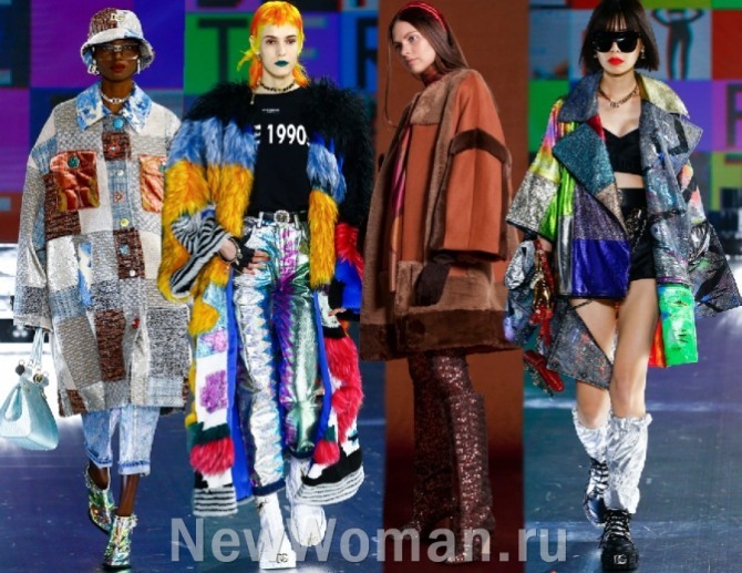 тренды моды 2022 года - женская верхняя уличная одежда в стиле пэчворк и колор-блокинг