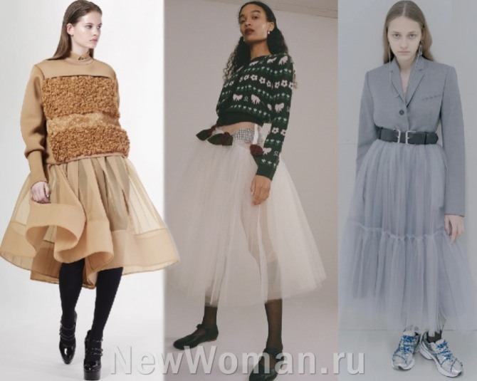 пышные юбки из прозрачного материала (сетки, фатина, органзы) - один из главных трендов 2022 года, модные дома Sukeina, Sandy Liang, Rokh