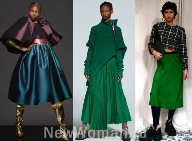 в 2022 году в моде юбки зеленого цвета - миди и мидакси