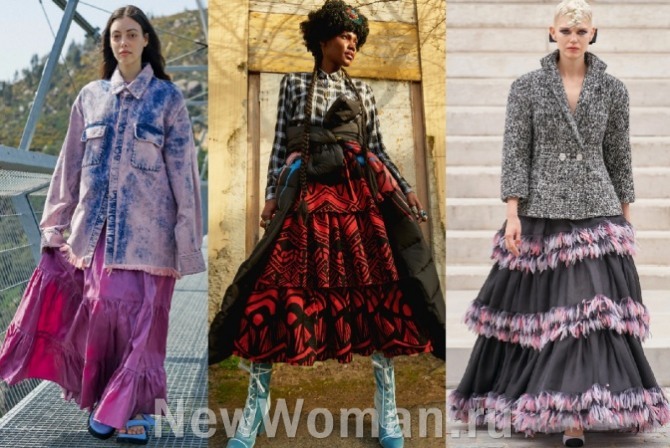 модный юбки 2022 года и основные тенденции - многоярусные пышные "цыганские" юбки