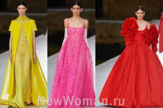 бальные платья от кутюр желтого, розового и красного цвета