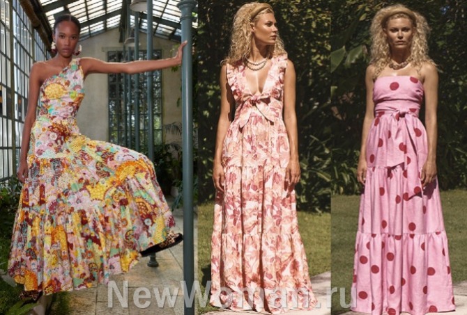 летнее вечернее платье с трапециевидной юбкой из нескольких отрезных ярусов, с гороховым и цветочным принтом, длина макси, коллекции европейской моды на 2022 год