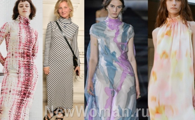 модный тренд 2022 года - платья со стоячий воротником - трикотажные, шифоновые, шелковые