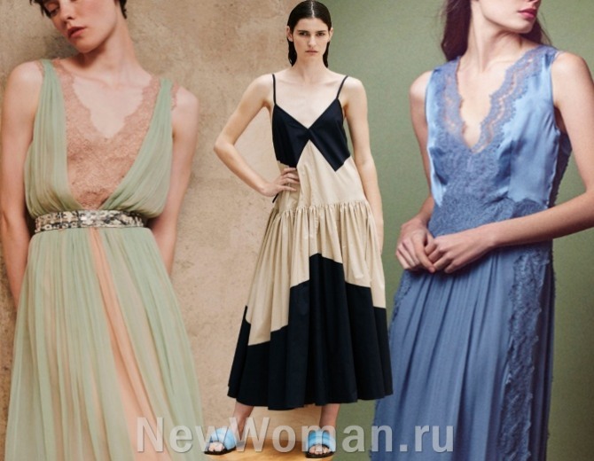 вечерние платья 2022 года на летний сезон - в тренде платье-ночнушка в бельевом стиле, шелк, сатин, кружевная отделка