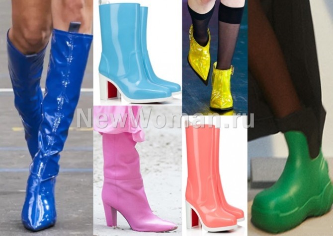 женские обувные тренды 2022 года - цветные сапоги и ботильоны всех цветов радуги