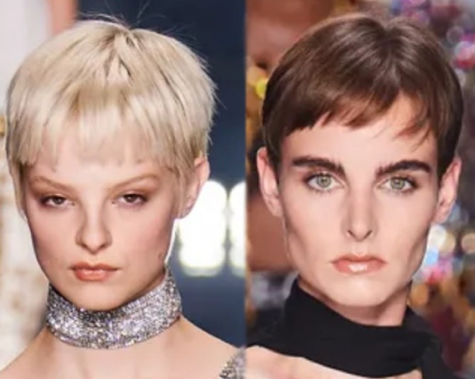 фото коротких стрижек моделей с модного показа Dolce & Gabbana весна-лето 2022 - варианты с челкой