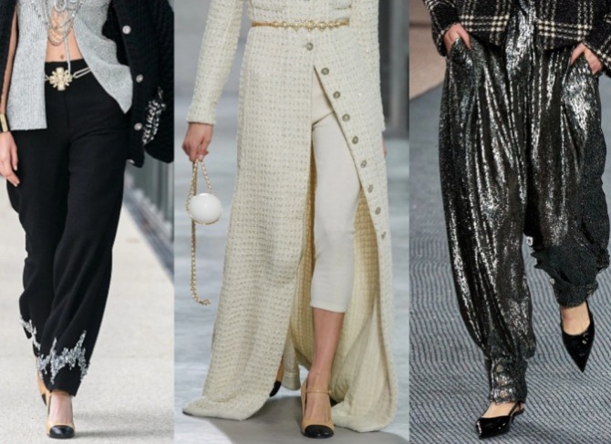вечерние варианты модных женских брюк 2023 года от модного дома Шанель