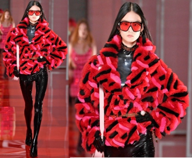 меховая куртка от бренда Versace сезона осень-зима 2023 года - модный показ в Милане
