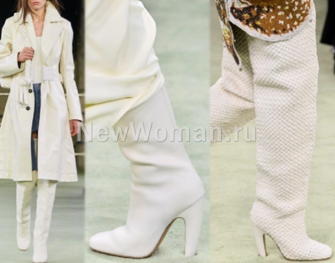 женские дизайнерские сапоги белого цвета от бренда Bottega Veneta (Миланская неделя моды)