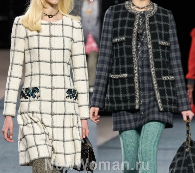 шерстяные и твидовые платья 2023 года сезона осень-зима с клетчатым рисунком ткани - фото от бренда Chanel