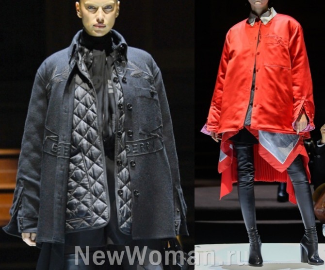 куртки Burberry (Лондонская неделя моды)  - многослойная шерстяная и куртка-рубашка из красного сатина