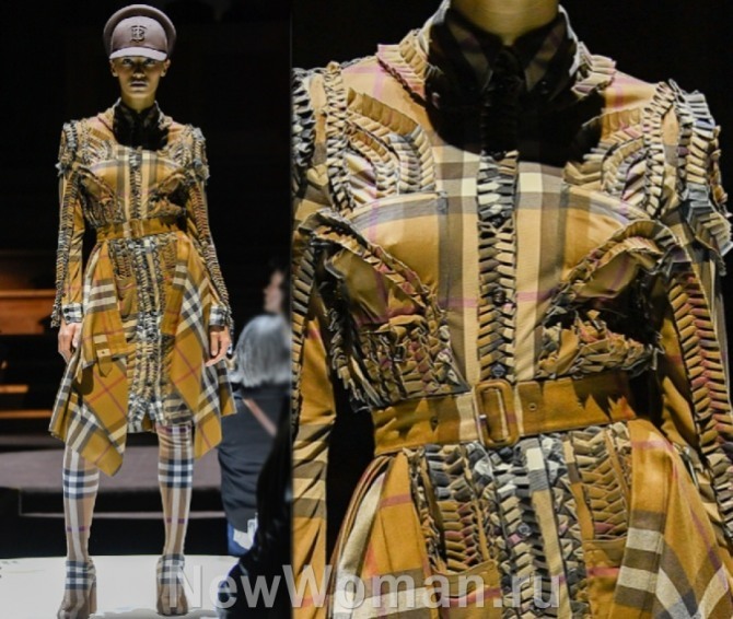 модные платья в крупную клетку на осень 2023 от модного дома Burberry - лондонский показ 