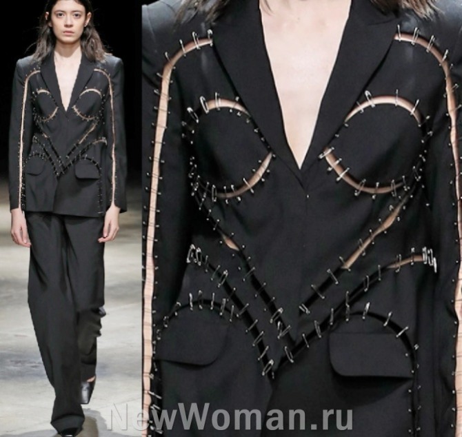 модный декор 2023 женских черных брючных костюмов - металлические булавки