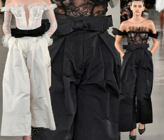 вечерние образы с широкими брюками из Италии - женская вечерняя мода 2023 года - фото из дизайнерских коллекций, подиум