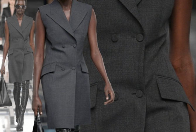 деловые платья 2023 года из Франции - модель без рукавов, шерсть, двубортная застежка на запах