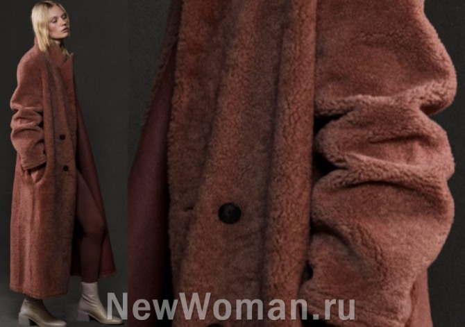 женское пальто терракотового цвета - прямой силуэт, длина мидакси