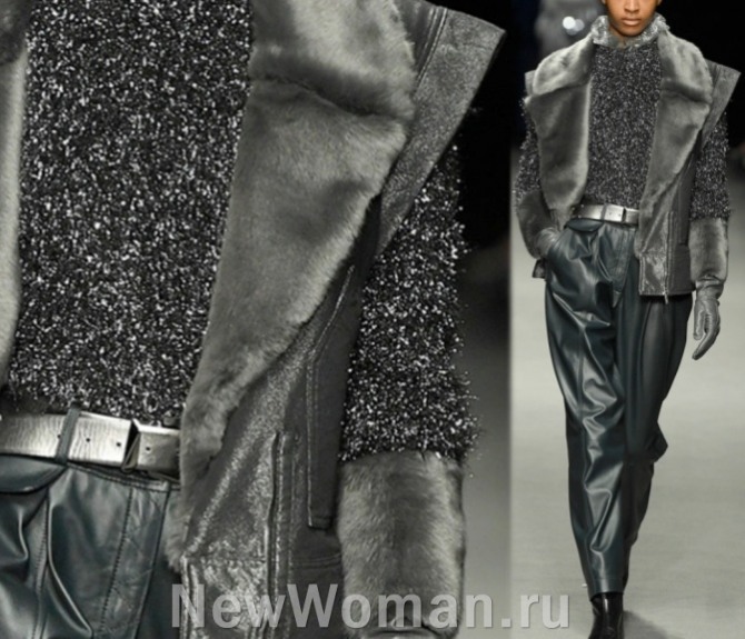 высокий стиль 2023 года, женская кожаная зимняя куртка-безрукавка с меховыми воротником и лацканами - бренд Alberta Ferretti (Миланская неделя моды)