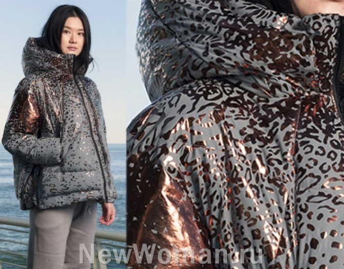 серая тканевая куртка с блестящим пятнистым напылением - подиум Милан 2023 год, бренд Canadian