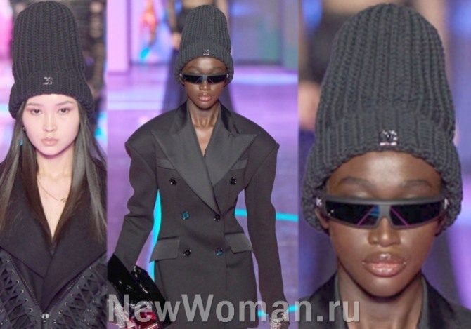 вязаный колпак с заворотами - горячий тренд женской зимней моды 2023 - Dolce & Gabbana (Миланская неделя моды)