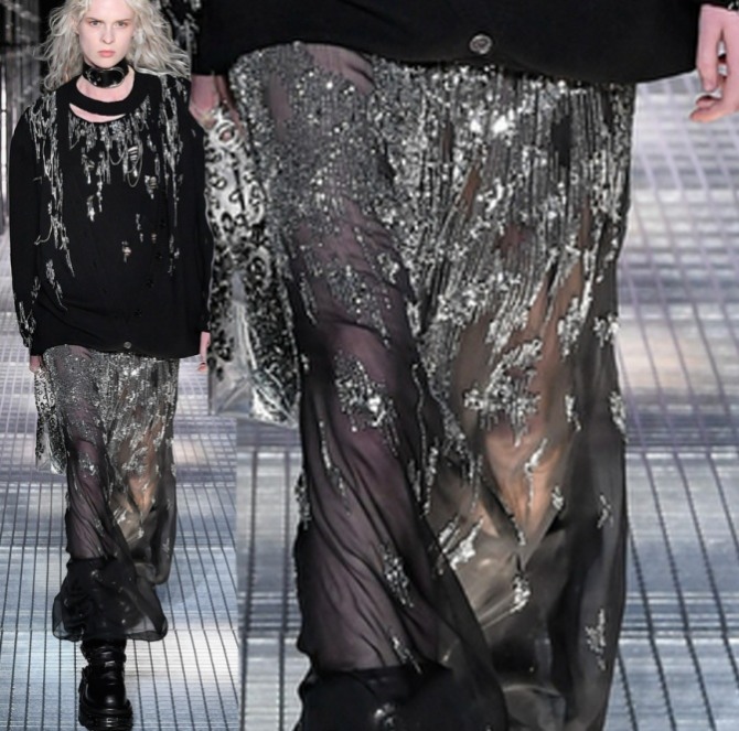 прозрачная вечерняя длинная юбка с серебряным напылением