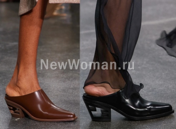 туфли мюли 2023 года на устойчивом каблуке от модного французского дома Fendi