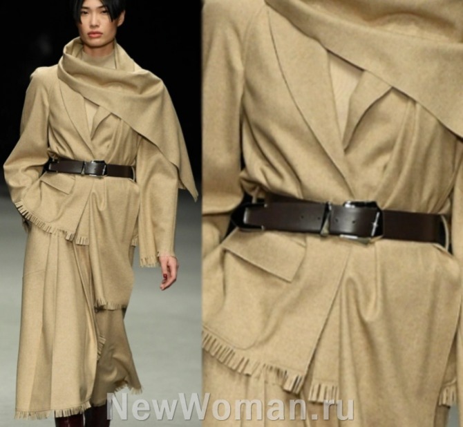женский костюм 2023 с кожаным ремнем в военном стиле