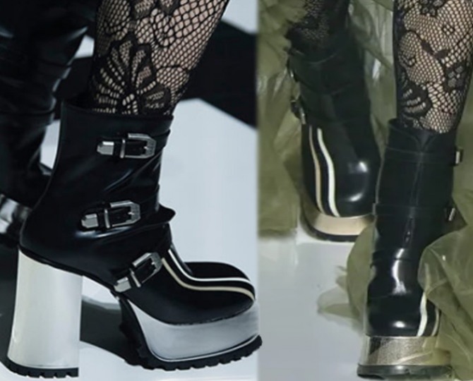 черные ботильоны на устойчивом каблуке на серебряной платформе в носочной части - тренды от модного итальянского дома Gucci (Неделя моды в Милане)