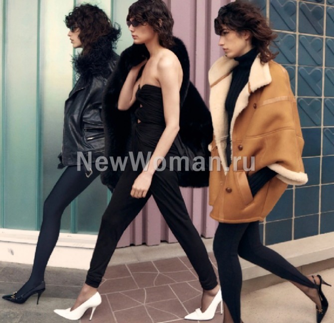 тренды женской брючной моды 2023 из Парижа - черные легинсы от модного дома Saint Laurent, Франция