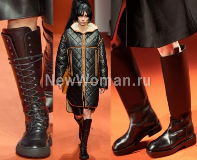 кожаные женские сапоги-трубы выше колена с прямым голенищем - обувные тренды 2023 от бренда Tod’s (Миланская Неделя моды)