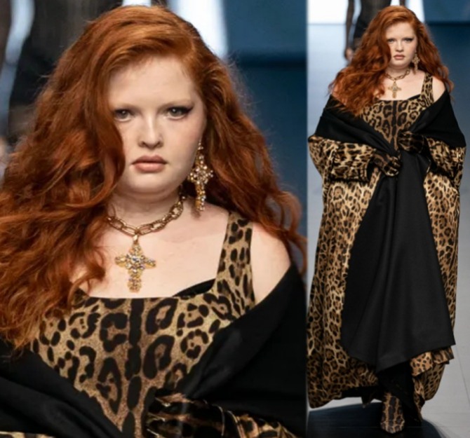 пышка с рыжими длинными кудрявыми волосами - фото с показа Dolce & Gabbana, SPRING 2023 READY-TO-WEAR, Милан