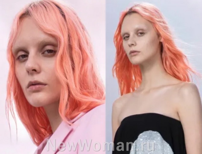 тренды в окрашивании длинных женских прядей на 2023 год - персиковый блонд, парижская Неделя моды