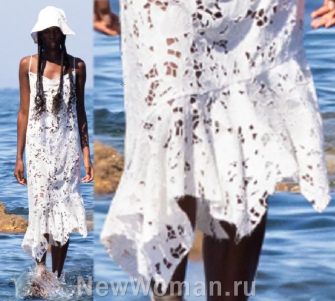 белое летнее платье 2023 года из ткани "шитьё - фото из дизайнерской коллекции Marques'Almeida, Лондон