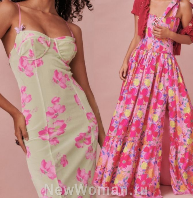 летние платья 2023 года с цветочным принтом среднего размера