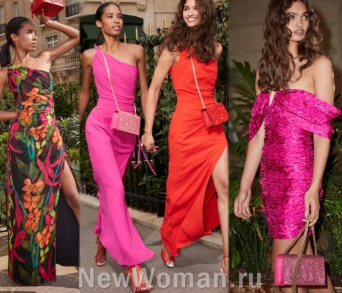 летние стильные нарядные образы 2023 с платьями и сумочками флэп на длинном ремешке - фото от бренда Ungaro SPRING 2023 READY-TO-WEAR, Парижская Неделя моды