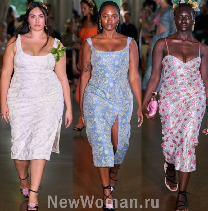 полные модели в летних нарядных платьях миди - Markarian SPRING 2023 READY-TO-WEAR, Нью-Йорк