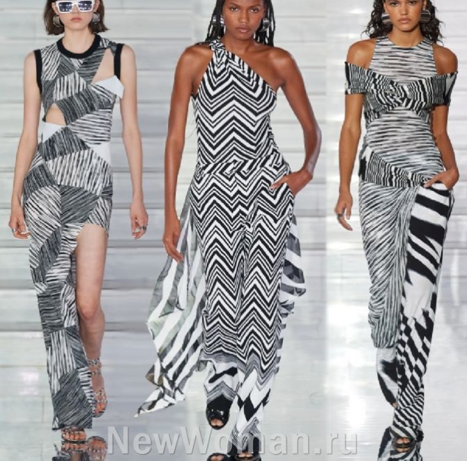 черно-белые длинные летние платья 2023 года от бренда 6. Missoni SPRING 2023 READY-TO-WEAR, Миланская Неделя моды