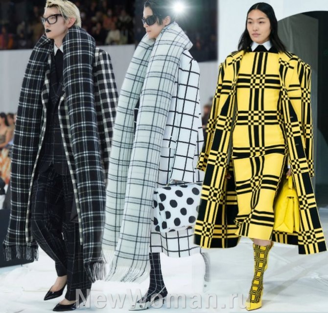 женские шерстяные пальто миди в клетку - тренды и фото 2024 года от модного дома Marni (Италия). Показ женской одежды сезона Осень-Зима 2024 в Токио