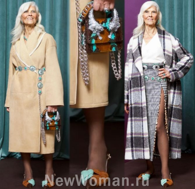 модные модели весенних пальто 2024 года для пожилой женщины - пальто-халат с шалевым воротником - мода Италии