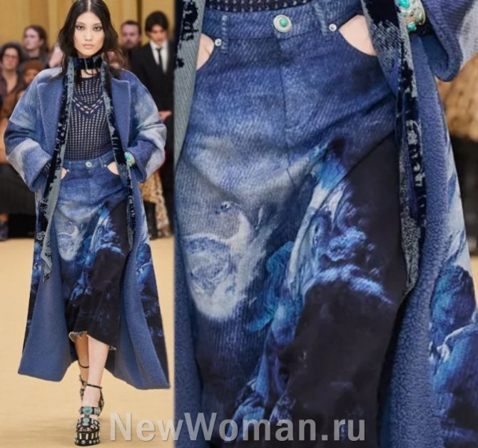 самые модные и красивые юбки сезона осень-зима 2024 года - юбка-карандаш миди из вельвета - модный показ Неделя моды в Милане