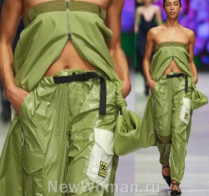 вечерние женские нейлоновые брюки карго 2024 года салатового цвета