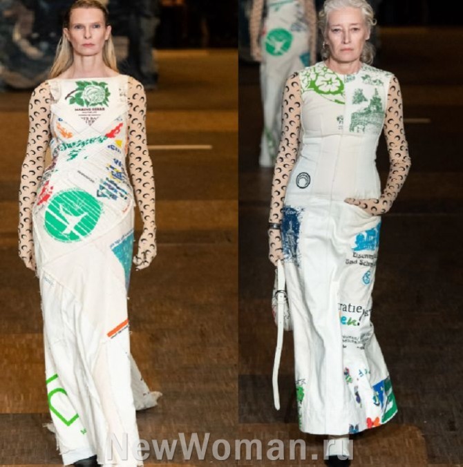мода на платья для пожилых женщин за 60 - в стиле лоскутного шитья из кусков старой джинсовой ткани