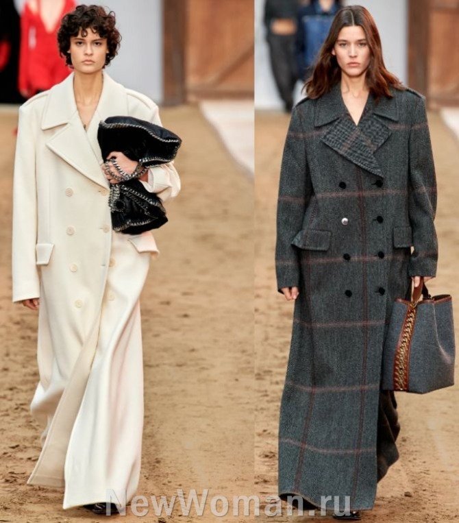 длинные женские пальто макси 2024 года от английского бренда Stella McCartney (Лондон), FALL 2023 READY-TO-WEAR (Неделя моды в Париже)