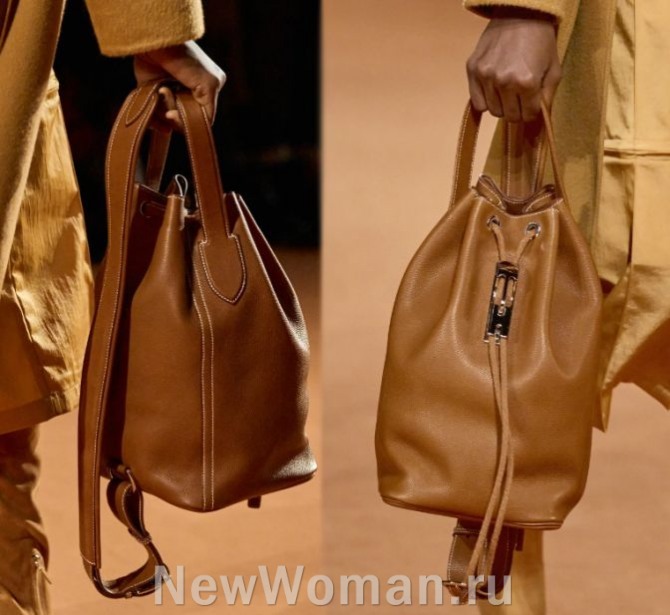 женская плечевая сумка-мешок или сумка кисет, верх которой затягивается на шнур, продетый в люверсы - мода 2024 года, тренды сумочного стиля из Франции