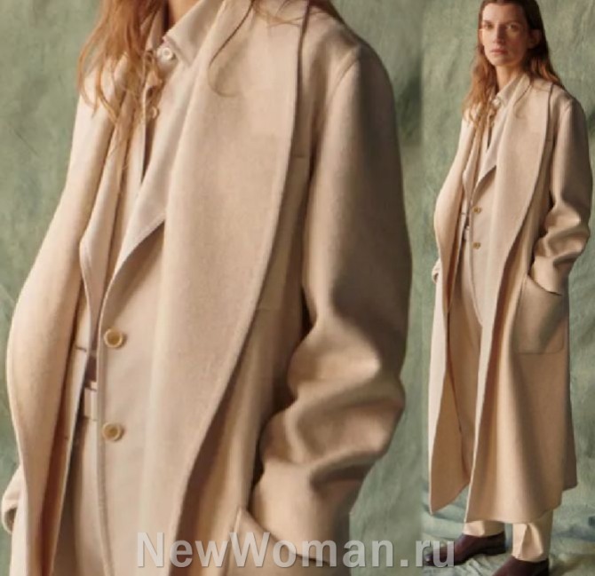 женское пальто цвета экрю