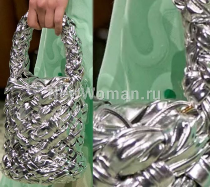 плетеная сумка-ведро серебристый металлик