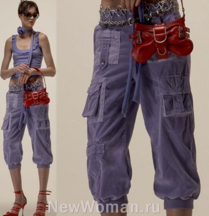 модные женские брюки 2024 капри карго с манжетами ниже колена