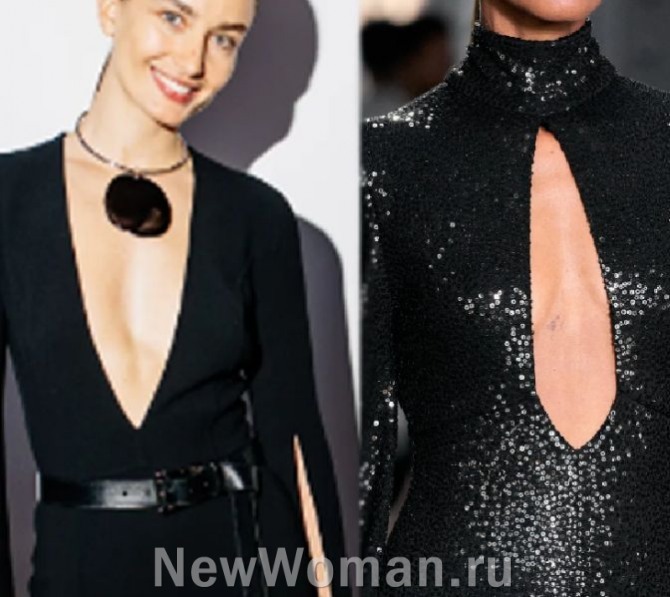 горячий тренд в моде на платье 2024 года - глубокие узкие вырезы на груди