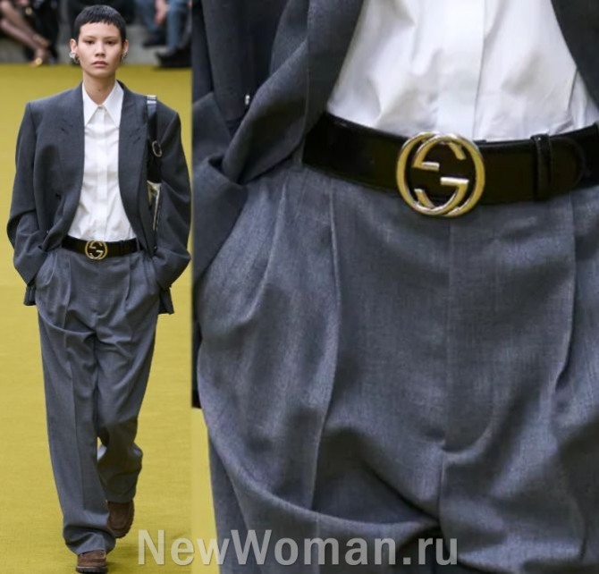 в 2024 году модные брюки женщинам для офиса - это мужские брюки, купленные в мужском отделе