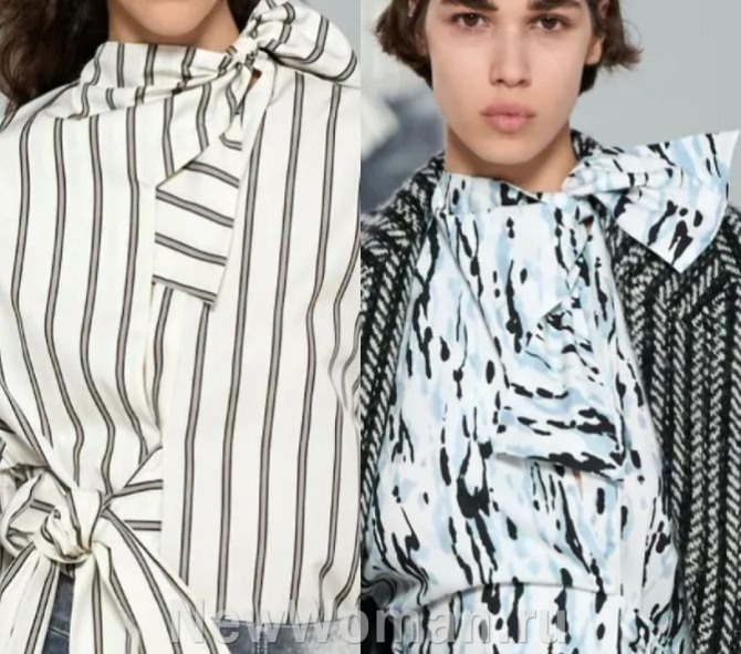 модные блузки 2024 года с бантами - фото с Миланской Недели моды